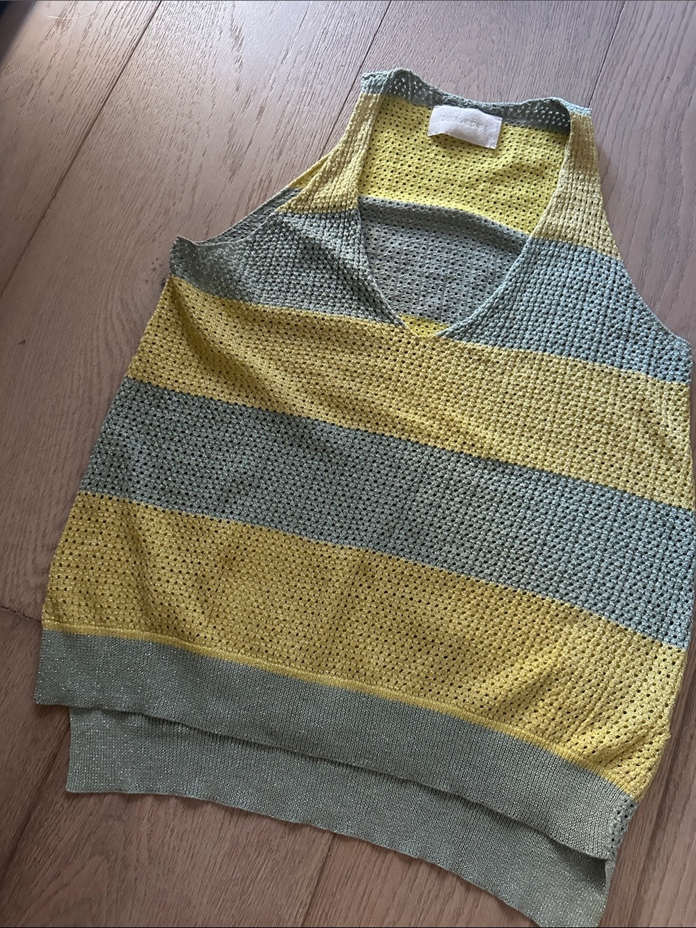 Zadig&Voltaire Yellow and Sage Striped V-Neck Knit Vest